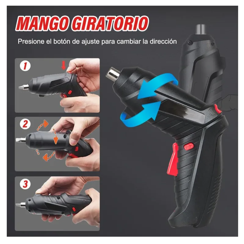 Destornillador eléctrico recargable kit 47 piezas con estuche