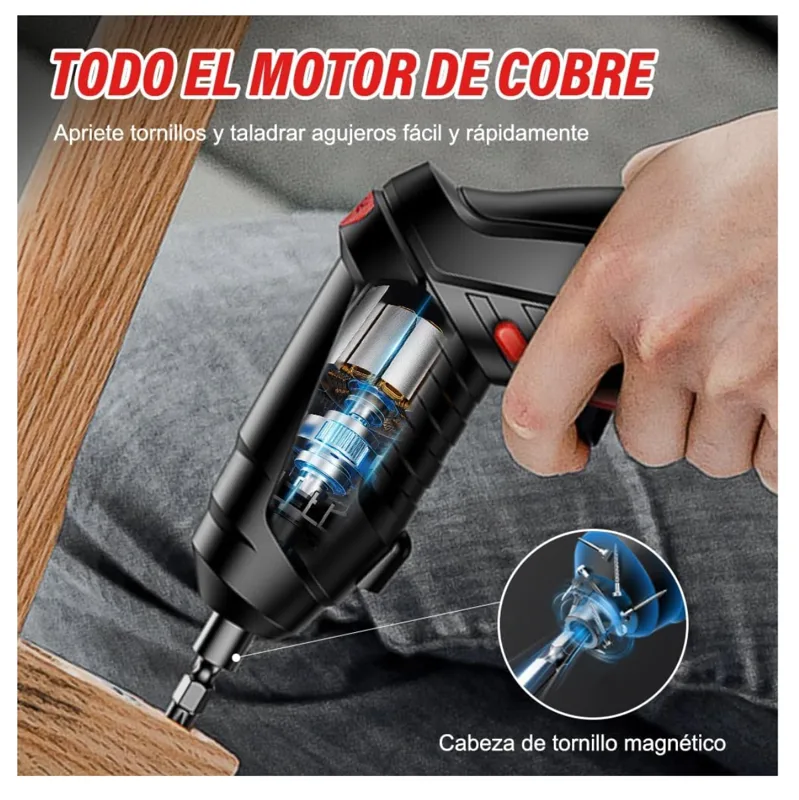 Destornillador eléctrico recargable kit 47 piezas con estuche