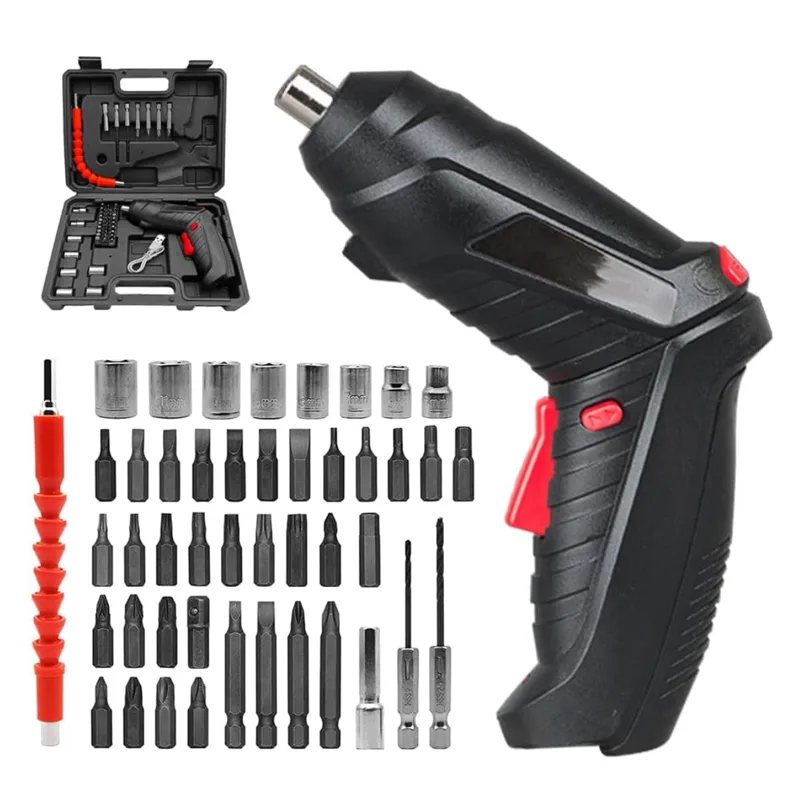 Destornillador eléctrico recargable kit 47 piezas con estuche