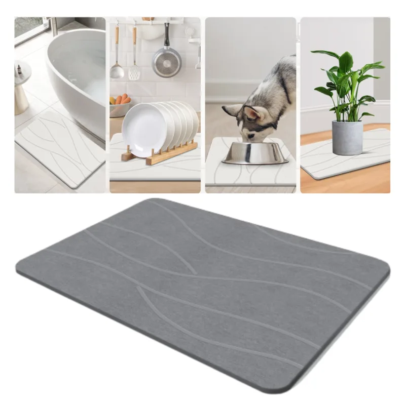 Tapete de piedra diatomita absorbente 60 x 40 cm (gris)